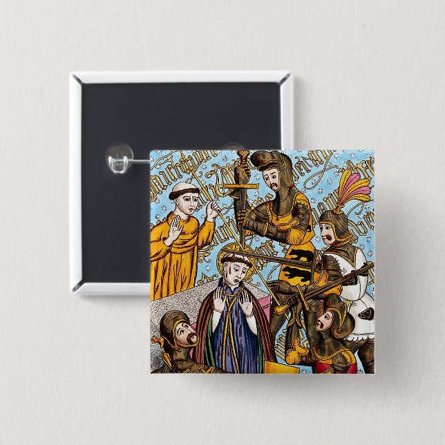 Bóton Quadrado 5.08cm Rua: Mártamo de Thomas Becket (M 031) (Frente & Verso)