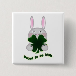 Bóton Quadrado 5.08cm Rua. Patricks Bunny Orgulha ser irlandês Shamrock