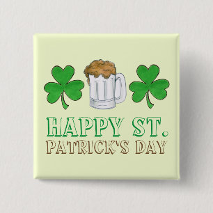Bóton Quadrado 5.08cm Rua santo do dia de Patrick Beer Mug Shamrock Clov