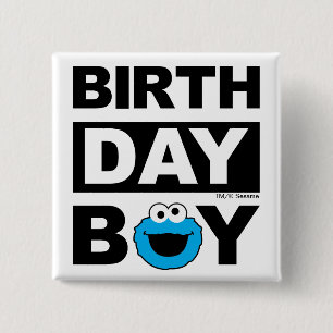 Bóton Quadrado 5.08cm Rua Sésamo   Cookie Monster - Menino de Aniversári