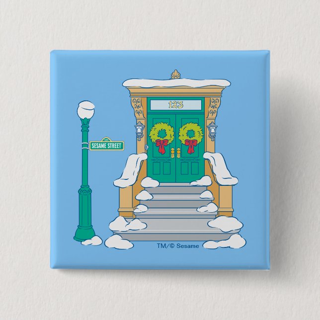 Bóton Quadrado 5.08cm Rua Sésamo | Porta de Natal (Frente)