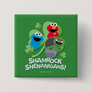Bóton Quadrado 5.08cm Rua Sésamo Shamrock Shenanigans!