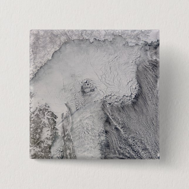 Bóton Quadrado 5.08cm Ruas de gelo e nuvens no mar de Okhotsk (Frente)