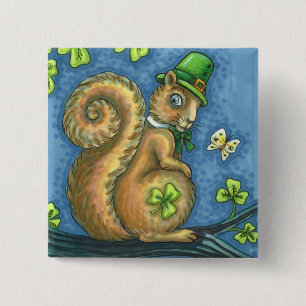BÓTON QUADRADO 5.08CM RUAS. DIA DE PATRICK, IRLANDÊS LEPRECHAUN SQUIRREL