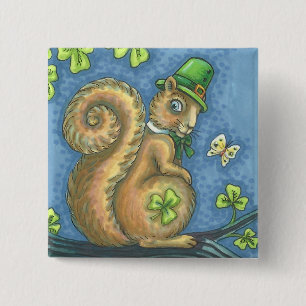 BÓTON QUADRADO 5.08CM RUAS. DIA DE PATRICK, SORTE BOTÃO SQUIRREL IRLANDÊ