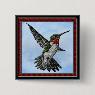 Bóton Quadrado 5.08cm Ruby Throated Hummingbird