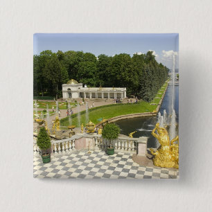 Bóton Quadrado 5.08cm Rússia. Petrodvorets. Palácio Peterhof. Pedro, o