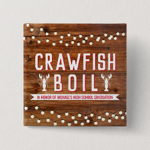 Bóton Quadrado 5.08cm Rustic Crawfish Boil Graduation Party