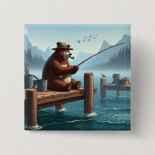 Bóton Quadrado 5.08cm Rústico, urso montanhista ao ar livre vintage