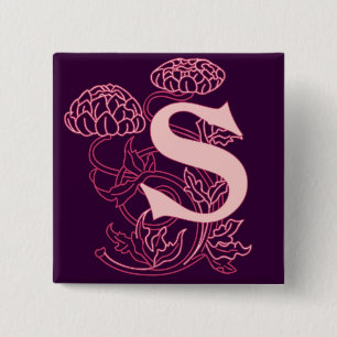 Bóton Quadrado 5.08cm "S" Arte Floral Nouveau Monograma