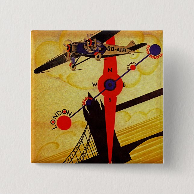 Bóton Quadrado 5.08cm Sabena Art Deco Compass (Frente)