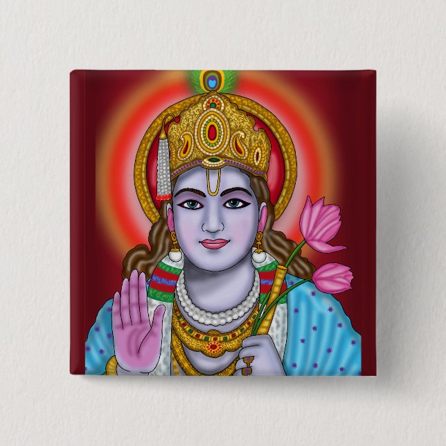 Bóton Quadrado 5.08cm Saco de mão Shree Krishna (Frente)