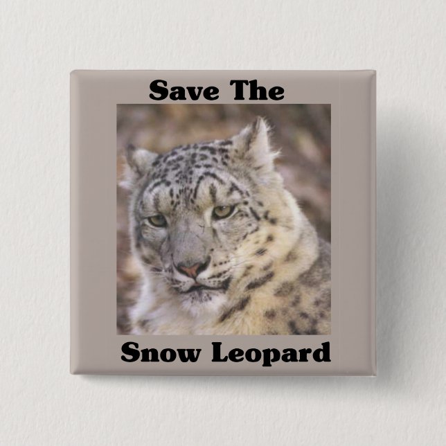 Bóton Quadrado 5.08cm Salvar o leopardo de neve (Frente)