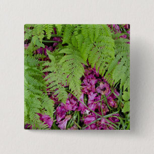 Bóton Quadrado 5.08cm Samambaia florestal com pétalas de flores cor-de-r