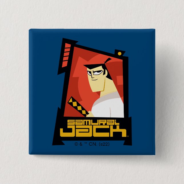 Bóton Quadrado 5.08cm Samurai Jack Sorria Gráfico de Quadro Futurístico (Frente)