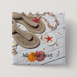 Bóton Quadrado 5.08cm Sandálias, conchas e Starfish na praia