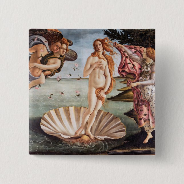 Bóton Quadrado 5.08cm Sandro Botticelli - Nascimento de Vênus (Frente)
