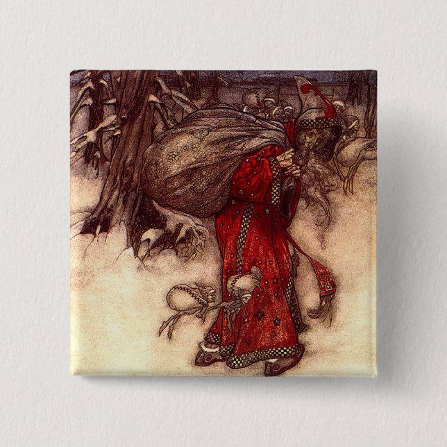 Bóton Quadrado 5.08cm Santa Claus Arthur Rackham (Frente)