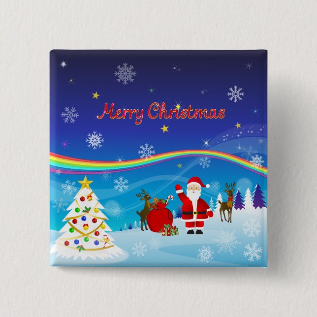 Bóton Quadrado 5.08cm Santa Claus e Reindeer (Frente)