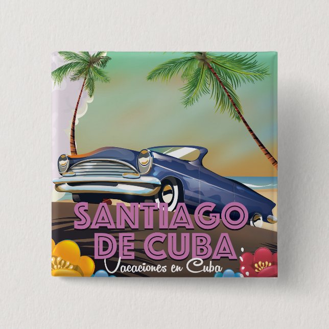 Bóton Quadrado 5.08cm Santiago de Cuba - poster de viagens cubano (Frente)