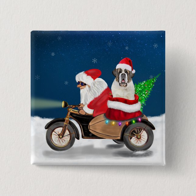 Bóton Quadrado 5.08cm Santo Bernard Dog Natal Papai Noel (Frente)