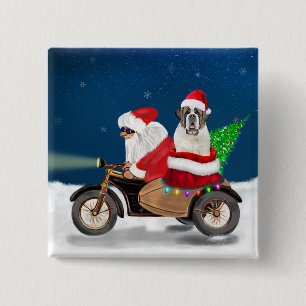 Bóton Quadrado 5.08cm Santo Bernard Dog Natal Papai Noel