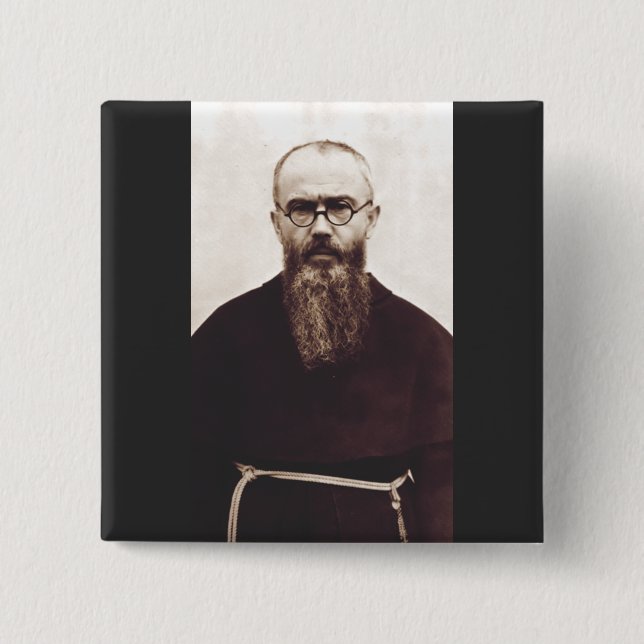 Bóton Quadrado 5.08cm Santo Maximilian Kolbe padre católico polonês (Frente)