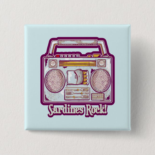 Bóton Quadrado 5.08cm Sardinha engraçada estéreo (Frente)