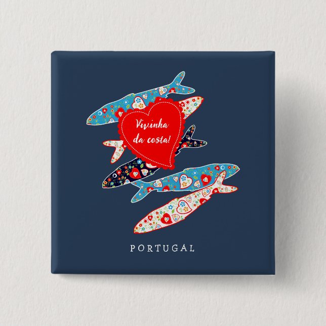 Bóton Quadrado 5.08cm Sardinha portuguesa (Frente)