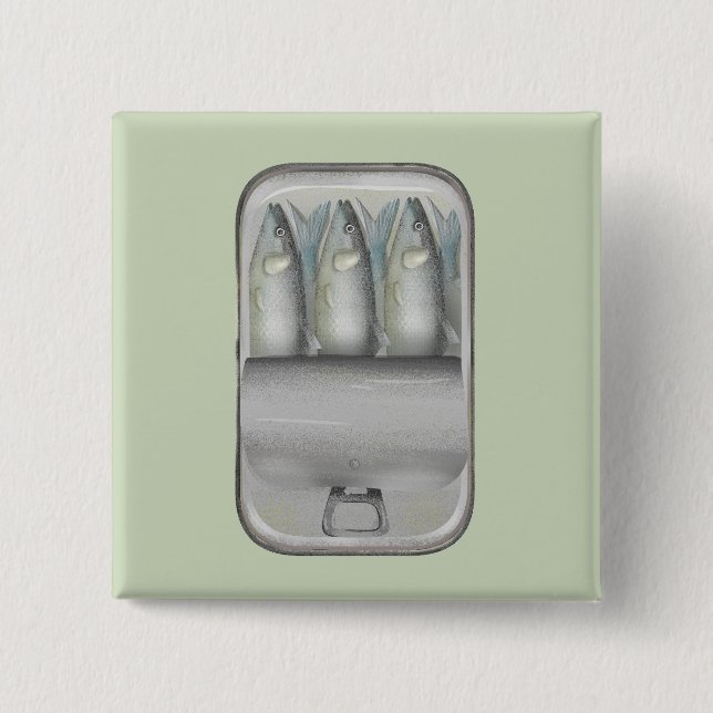 Bóton Quadrado 5.08cm Sardinhas numa lata de estanho (Frente)