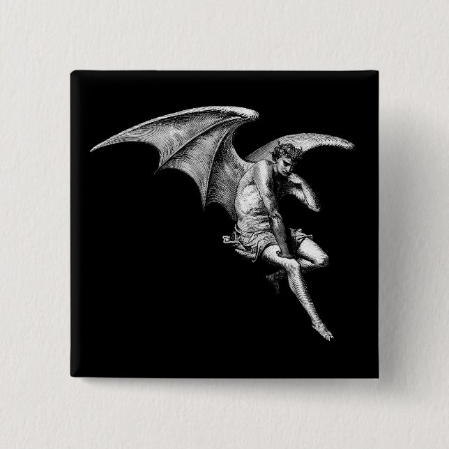 Bóton Quadrado 5.08cm Satã que pensa o Pin (Frente)