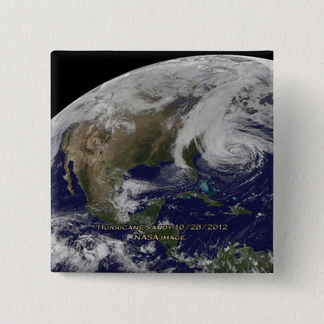 Bóton Quadrado 5.08cm Satélite do furacão Sandy (Frente)
