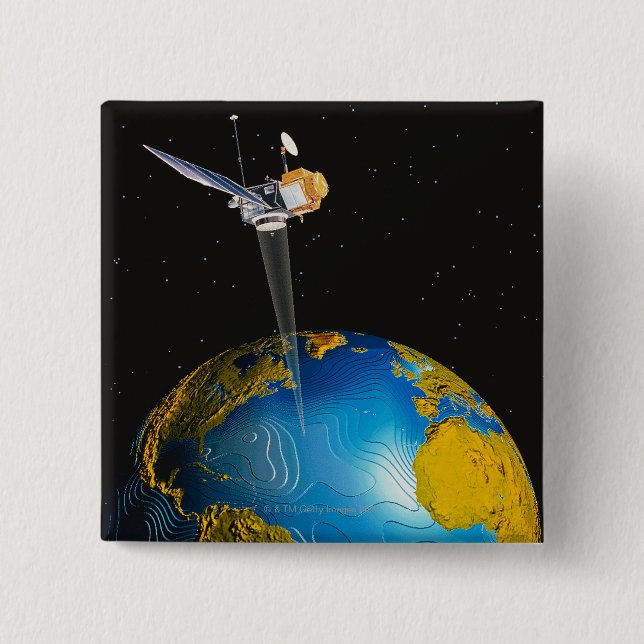 Bóton Quadrado 5.08cm Satélite Orbitando Terra 6 (Frente)