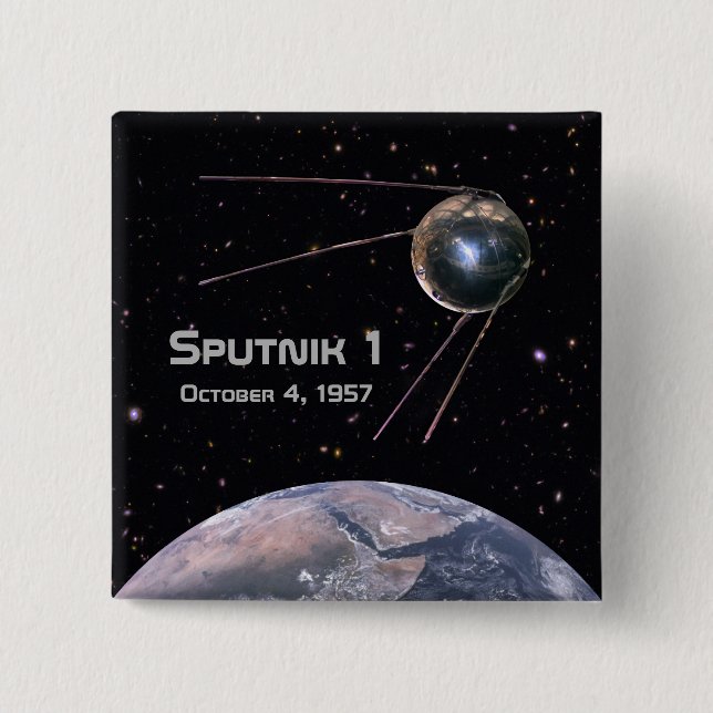 Bóton Quadrado 5.08cm Satélite Sputnik 1 (Frente)
