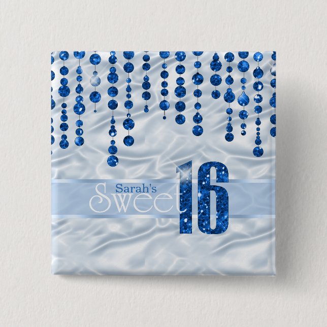 Bóton Quadrado 5.08cm Satin Jewel Sweet Six Blue ID260 (Frente)