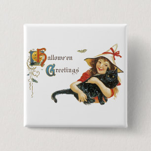 Bóton Quadrado 5.08cm Saudações de Halloween Vintage