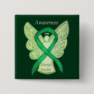 Bóton Quadrado 5.08cm Saúde mental Sensibilização Verde Fita Angel Pi