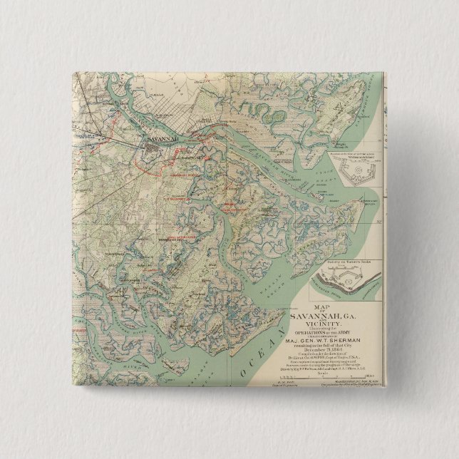 Bóton Quadrado 5.08cm Savannah, Ga e vizinhança (Frente)