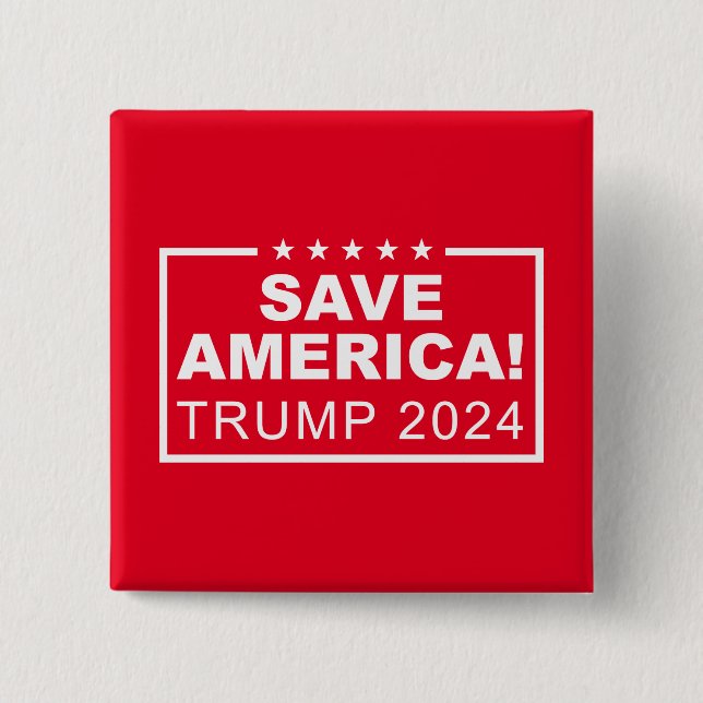 Bóton Quadrado 5.08cm Save America Trump 2024 (Frente)