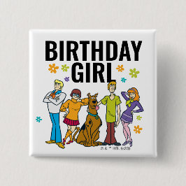 Bóton Quadrado 5.08cm Scooby-Doo e Gang Birthday Girl