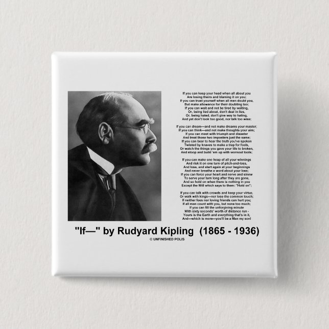 Bóton Quadrado 5.08cm "Se" poema por Rudyard Kipling (Frente)