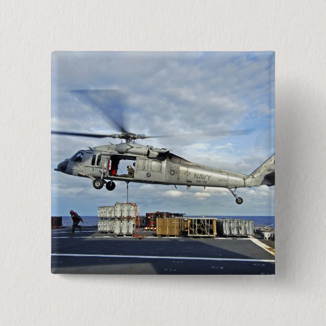 Bóton Quadrado 5.08cm Seahawk MH-60S prepara-se para entregar munições (Frente)