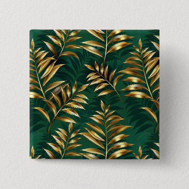Bóton Quadrado 5.08cm Seamless pattern with golden ferns (Frente)
