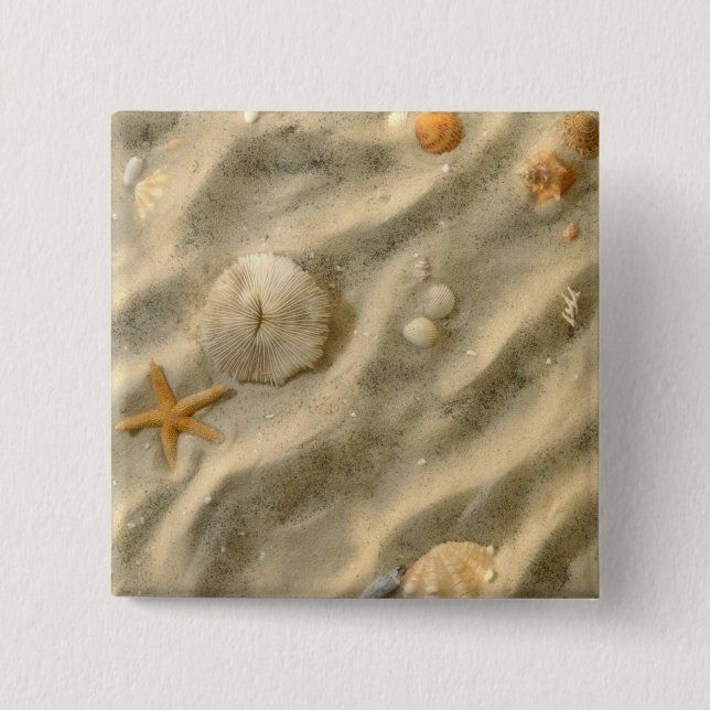 Bóton Quadrado 5.08cm Seashells na areia (Frente)