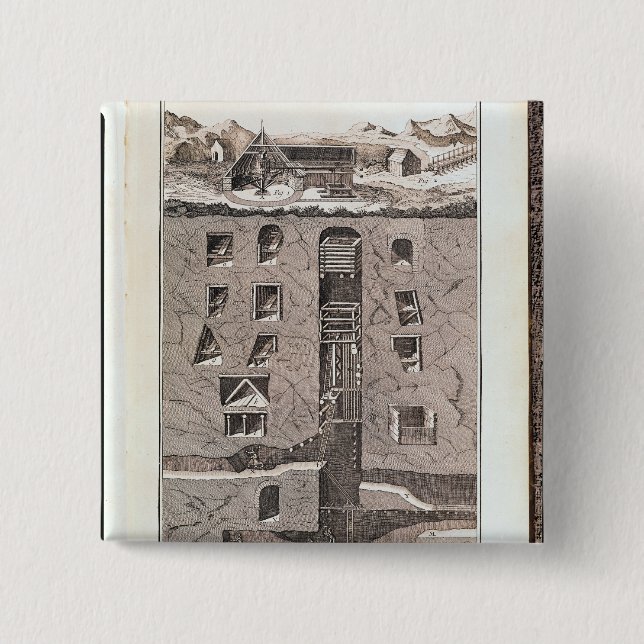 Bóton Quadrado 5.08cm Secção transversal de uma mina (Frente)