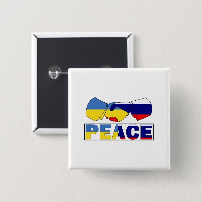 Bóton Quadrado 5.08cm Seguimento da paz, Ucrânia, Rússia Bandeira (Frente & Verso)
