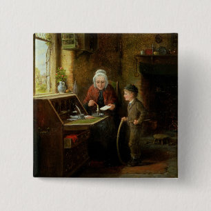 Bóton Quadrado 5.08cm Selando uma letra, 1890 (óleo no painel)