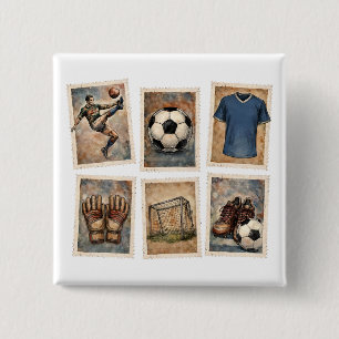 Bóton Quadrado 5.08cm Selos de Futebol Antigo Coleção de Futebol