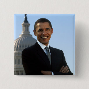 Bóton Quadrado 5.08cm Senador Retrato, Presidente Americano Barack Obama