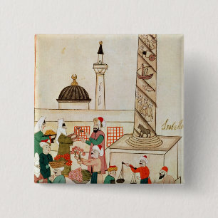Bóton Quadrado 5.08cm Senhora 1671 um bazar em Istambul, c.1580